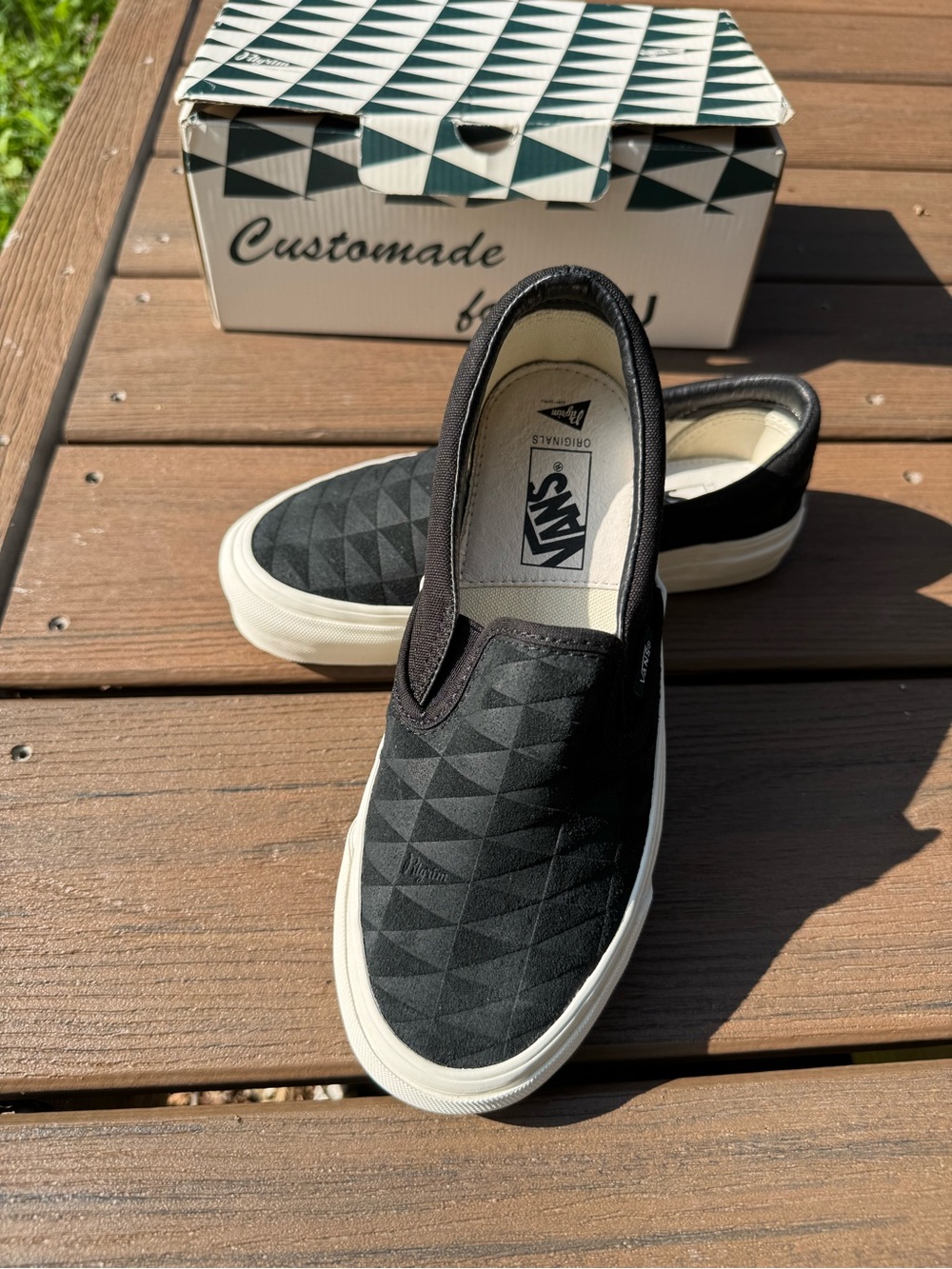 Vans Kids Slip-On Sneakers in Black with Geometric Pattern